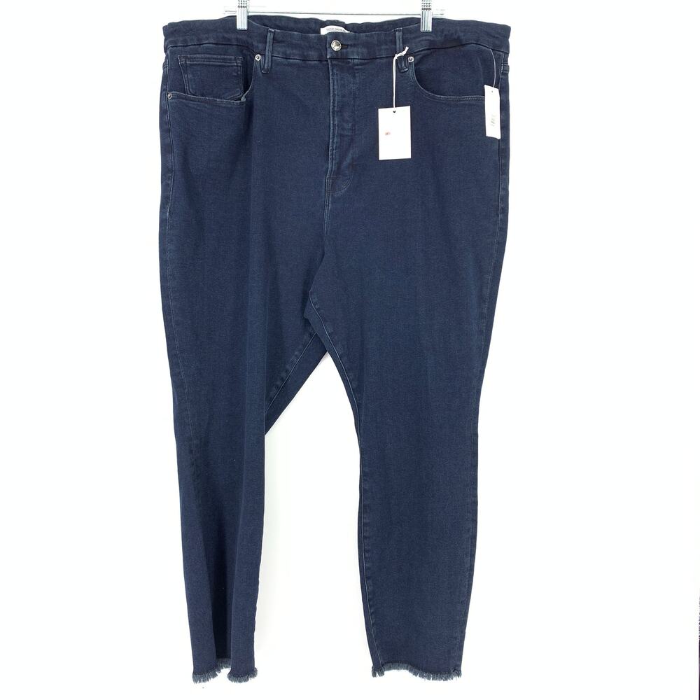 Good American Jeans Women's Size 28 Good Legs Crop Fray Hem Dark Wash Blue NWT